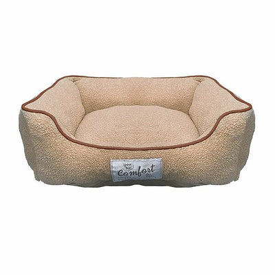 Happy Tails® Comfort Teddy Fur Beige Cuddler 24"x20" Pet Bed