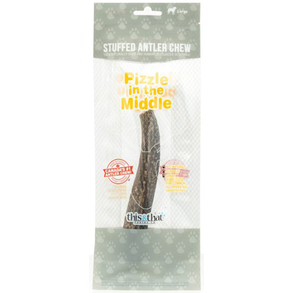 This & That® Stuffed Antler Chew - Pizzle In The Middle - Large