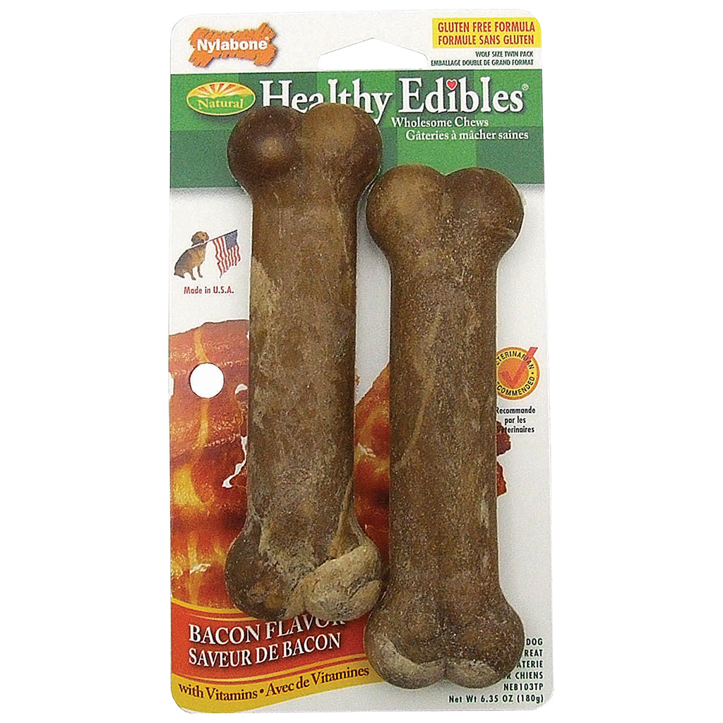 Nylabone® Healthy Edibles® Bacon Flavor Chew Treats Wolf Size 2PK - Critter Country Supply Ltd.