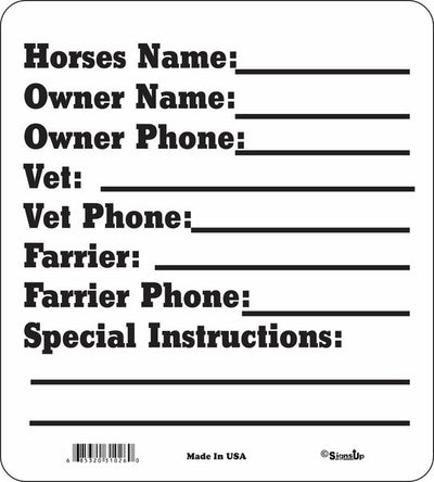 Horse Info Sign - Critter Country Supply Ltd.