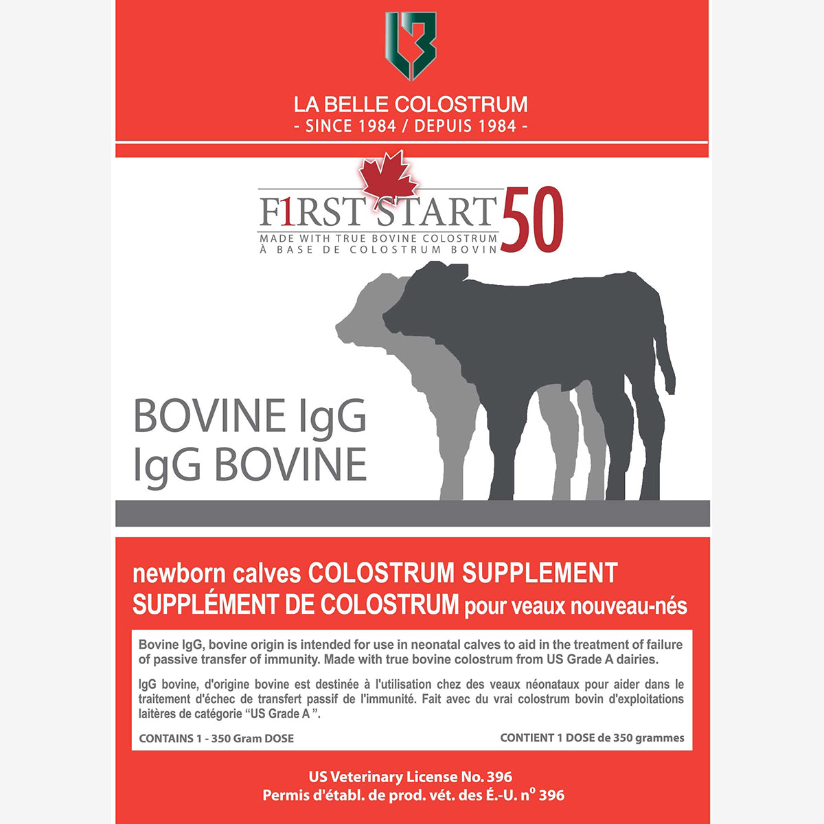 F1RST START 50 Bovine IgG Dry Colostrum - 1 Dose 350g Package - Critter Country Supply Ltd.
