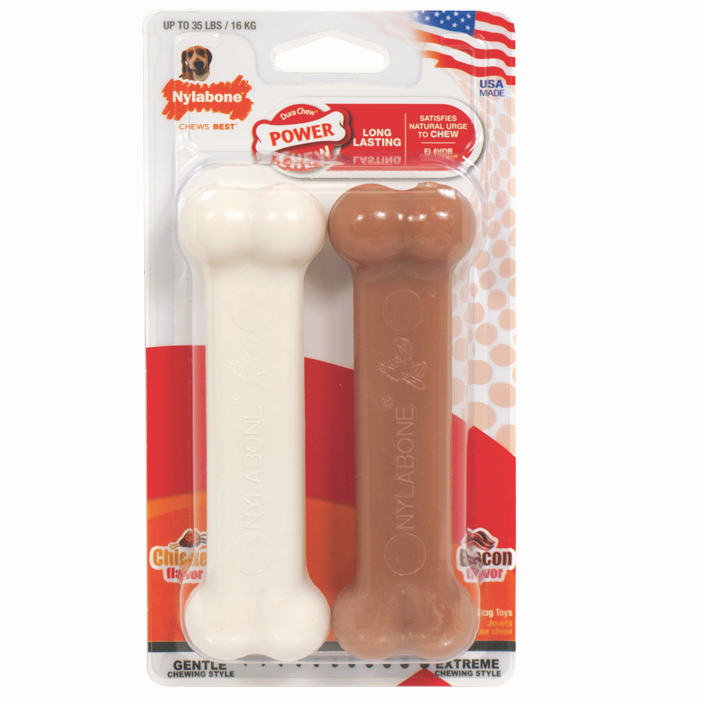 Nylabone® Power Chew Twin Pack, Bacon & Chicken Wolf Size - Critter Country Supply Ltd.