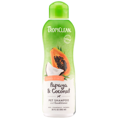 TropiClean® Papaya & Coconut (Luxury 2-in-1) Dog & Cat Shampoo and Conditioner 592ml - Critter Country Supply Ltd.